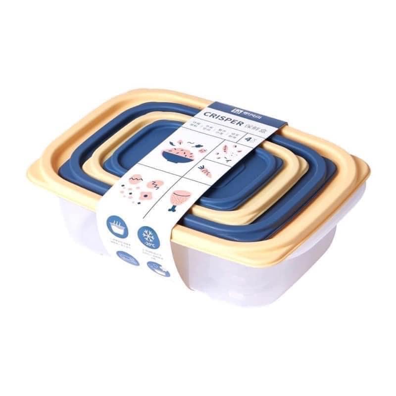 Set 4 Hộp Bảo Quản Thực Phẩm Hình Chữ Nhật, tròn Trong Suốt
