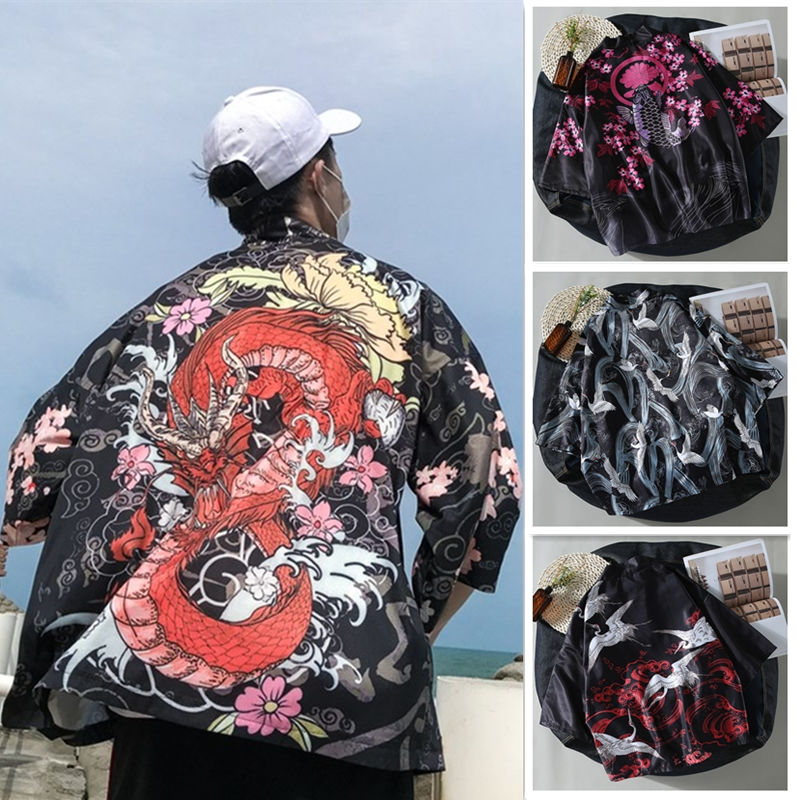 Áo Khoác Kimono Mỏng Dáng Rộng Tay Lửng Họa Tiết Kẻ Sọc Thời Trang Mùa Hè Cho Nam