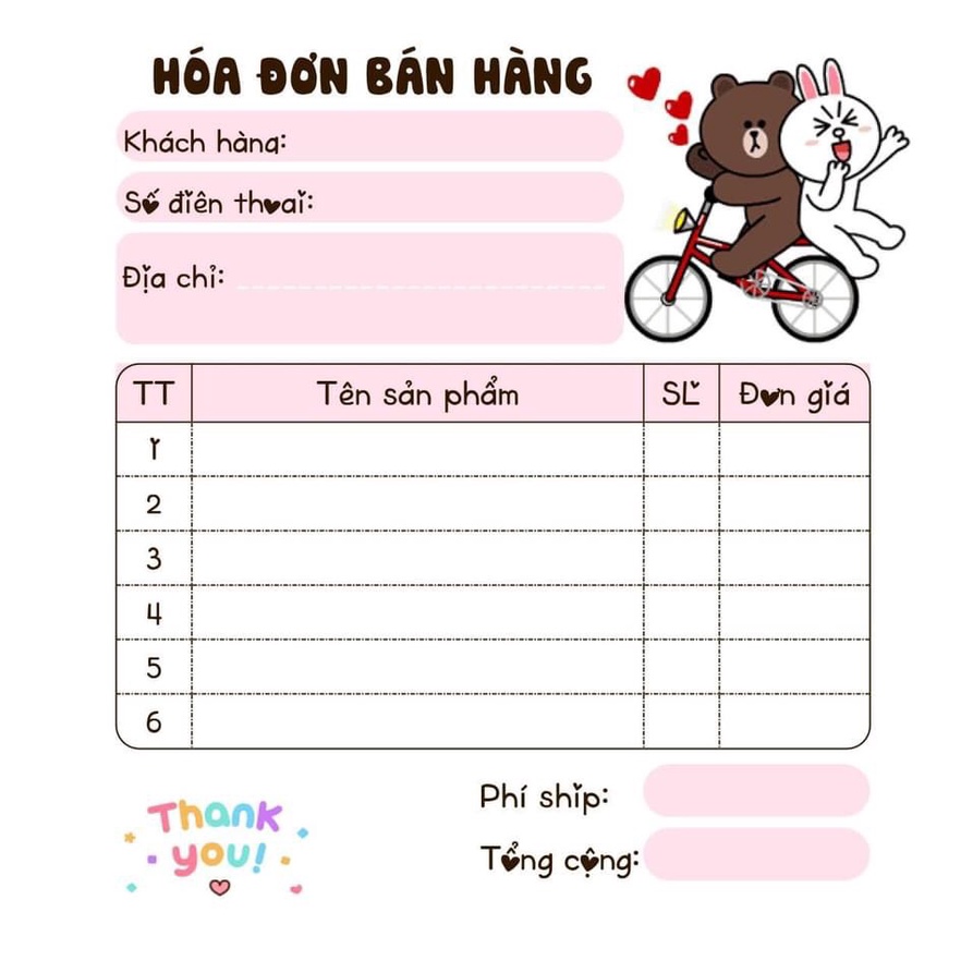 [10 CUỐN TẶNG 1 CUỐN] 10 cuốn HOÁ ĐƠN BÁN HÀNG GẦU MINI DỄ THƯƠNG