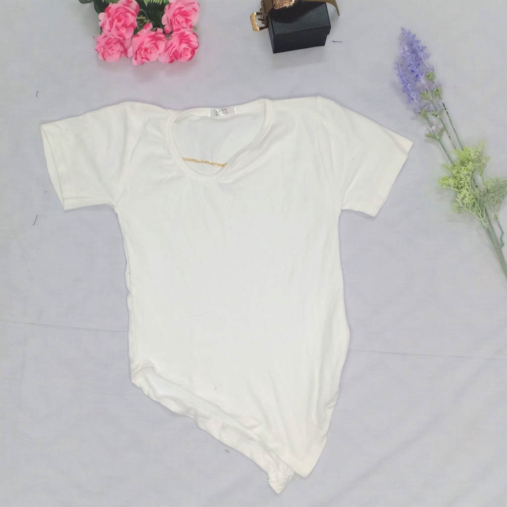 Áo kiểu nữ đẹp vai lệch cổ áo đính xích vạt áo tam giác màu trắng,đỏ, nâu, ghi