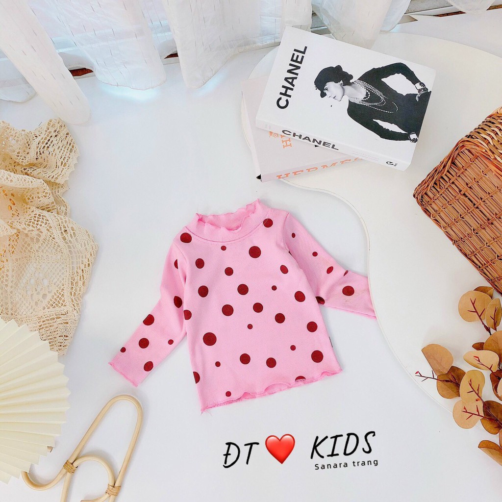 Áo giữ nhiệt len tăm chấm bi cổ 3 phân cho bé từ 8-20kg