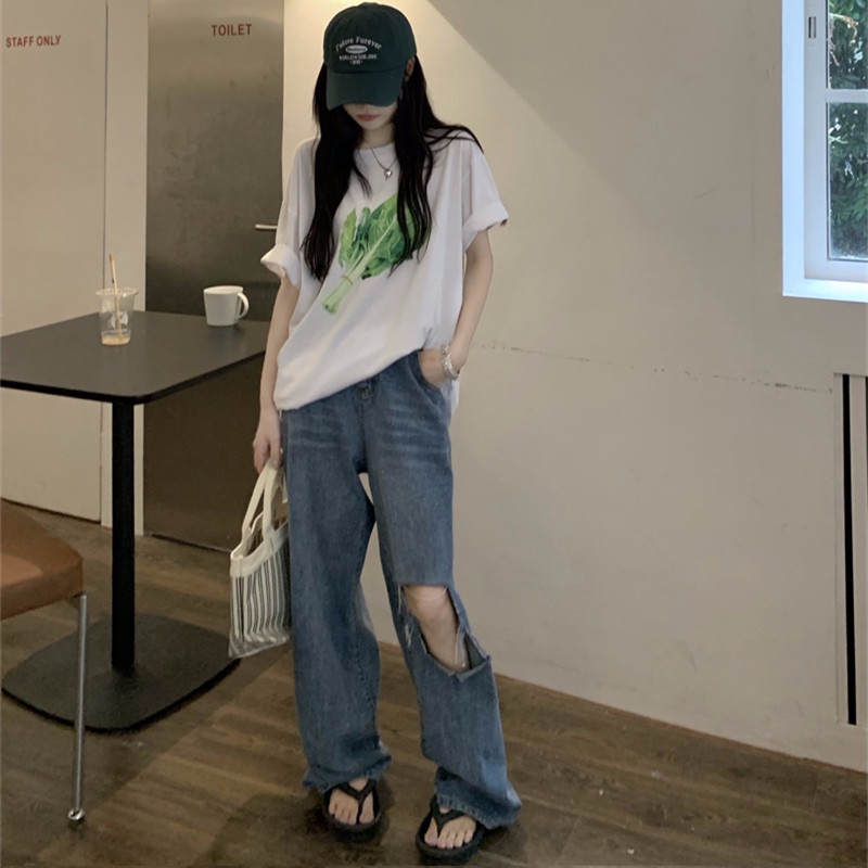 Áo Thun Tay Ngắn Dáng Rộng In Hình Rau Củ Thời Trang Cho Nữ