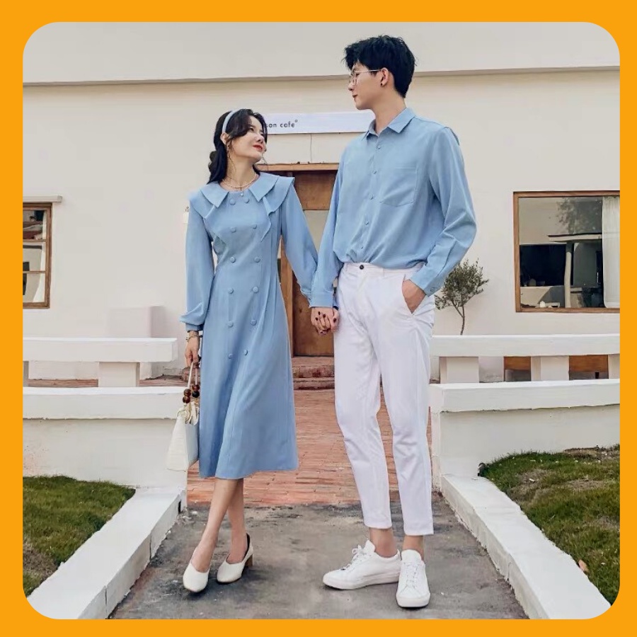 Áo đôi nam nữ đẹp : Set áo váy sơ mi Hàn Quốc COUPLE STORE dùng đi chụp hình cưới,đi chơi, đi du lịch