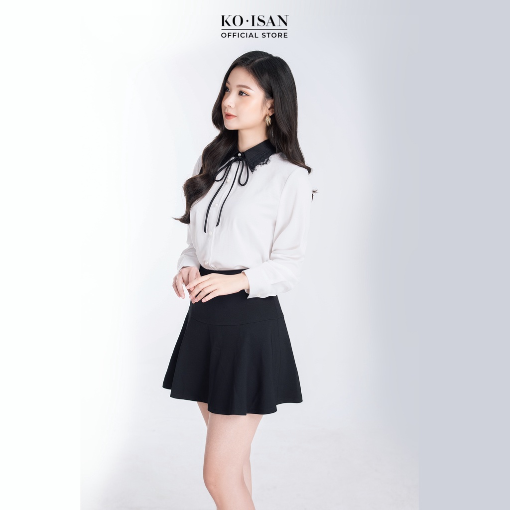 Áo sơ mi nữ KOISAN dài tay cổ ren nhấn dây nơ mảnh nữ tính 21091603
