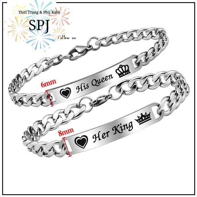 Lắc Tay Cặp Đôi Couple His Queen Her King Cách Điệu Trái Tim Vương Miện