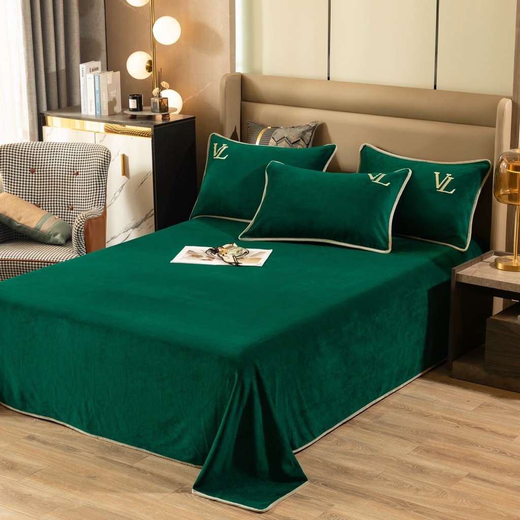 Bộ chăn ga gối nỉ nhung thương hiệu dầy dặn, Chất nỉ nhung siêu mền mịn không bai không nhão mẫu mới nhất 2002