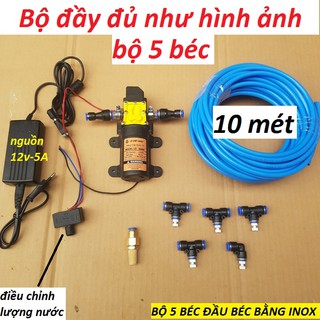 bộ máy phun sương làm mát,tưới lan 5 béc bằng inox,NGUỒN 5A CỰC KHỎE