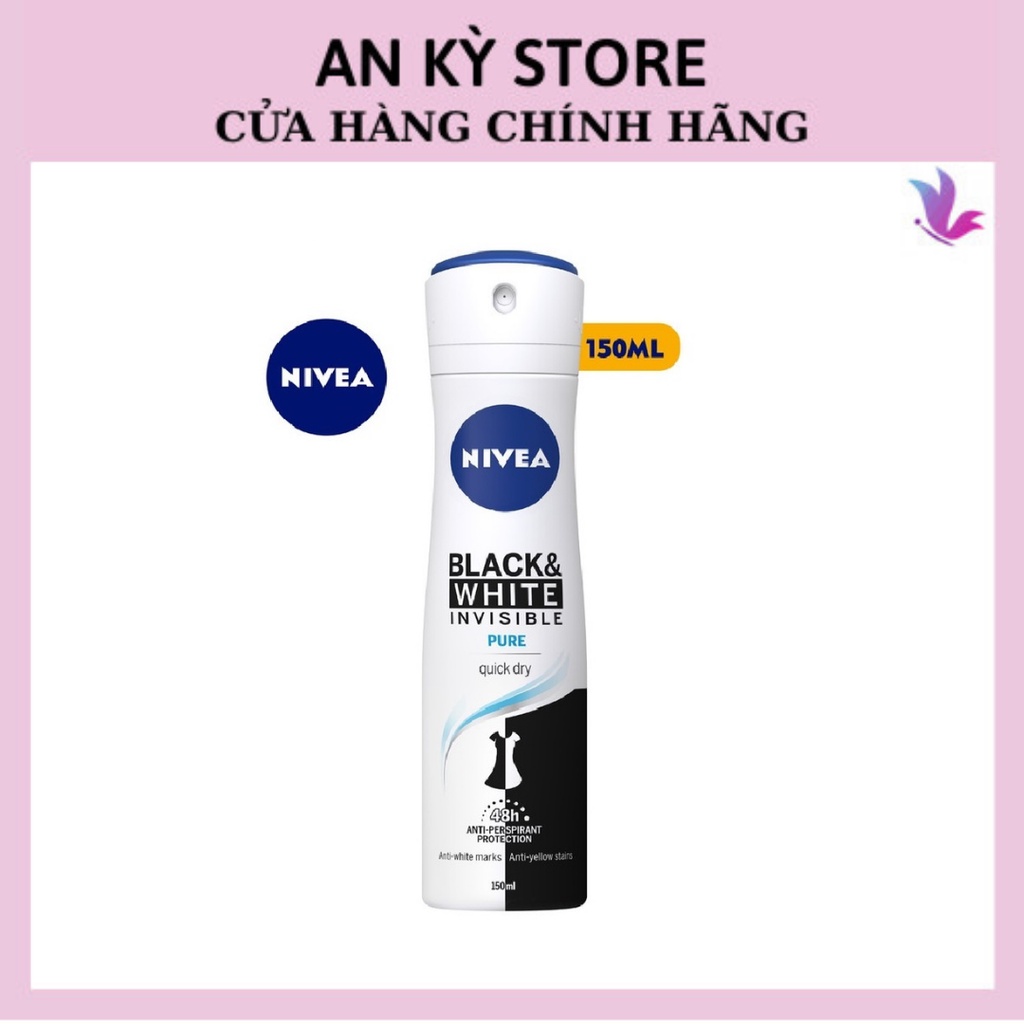 Xịt Ngăn Mùi Nivea Black &amp; White 5in1 Ngăn Vệt Ố Vàng Vượt Trội - 82230 - 150ml