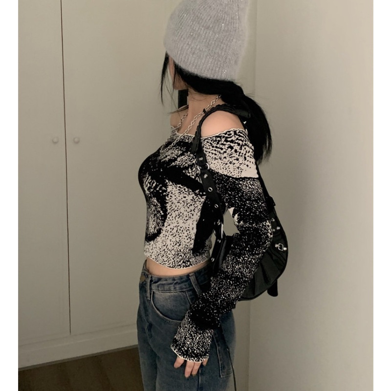 Áo Dệt Kim Nữ Tay Dài Hở Vai Thời Trang