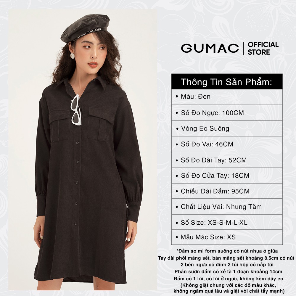 Đầm suông nữ GUMAC sơ mi 2 túi năng động, màu đen đủ size DB1149 [Không bao gồm dây eo] | BigBuy360 - bigbuy360.vn
