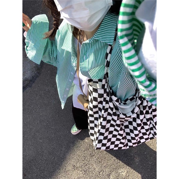 Túi checked tote caro unisex (có sẵn)