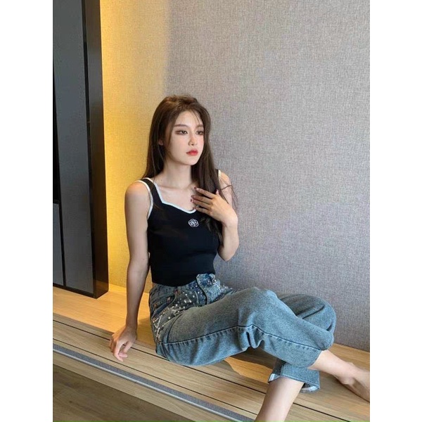 Áo ba lỗ croptop nữ thêu hoa chất liệu cotton co dãn mềm mát Minxu shop