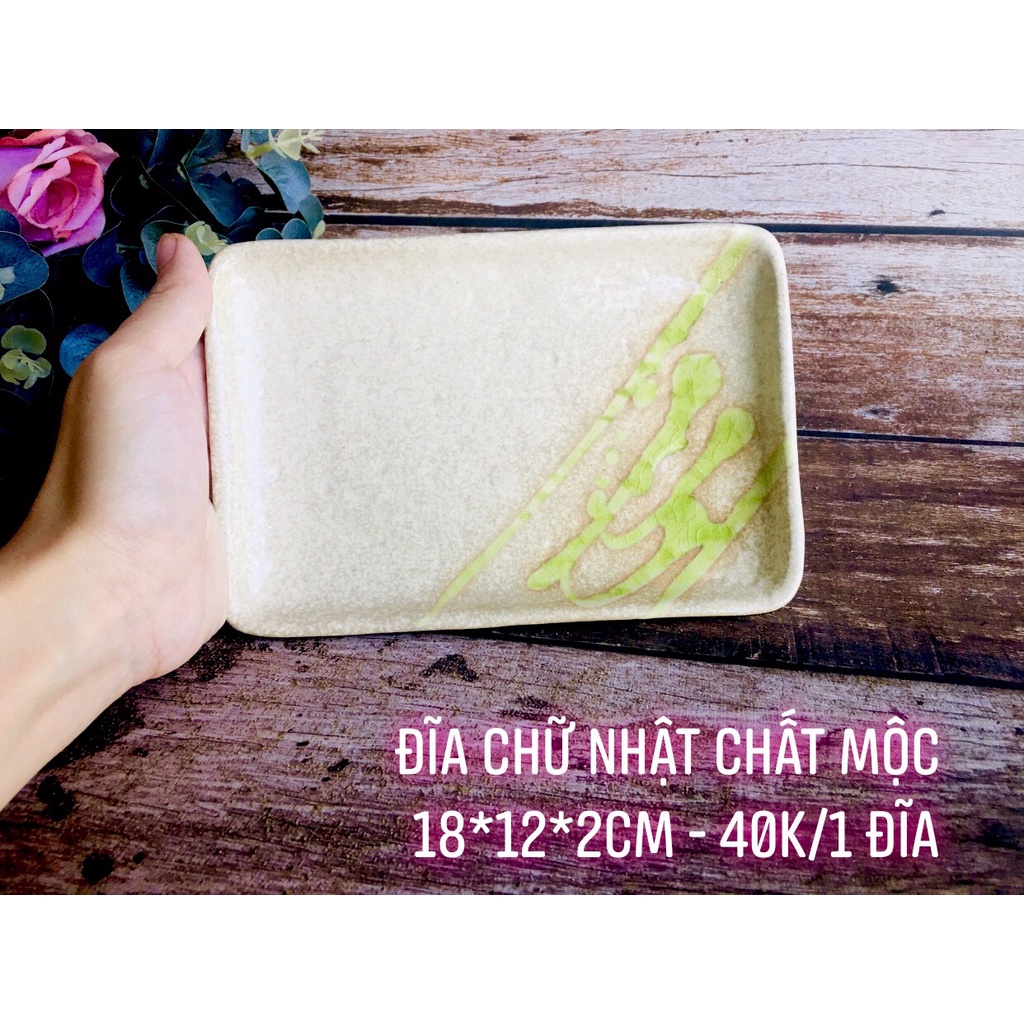 GỐM NHẬT - ĐĨA CHỮ NHẬT MỘC RÊU