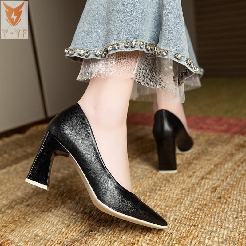 [High quality]Square toe high heels women's spring and autumn spring 2021 new net celebrity wild fairy style thick heel French shallow mouth shoes