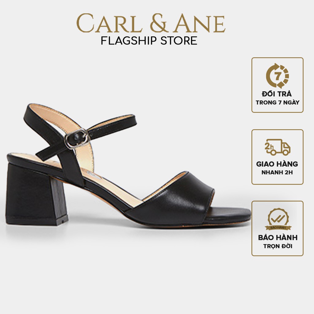 Carl &amp; Ane - Giày sandal cao gót quai ngang phối dây cao 5cm màu đen _ CS010