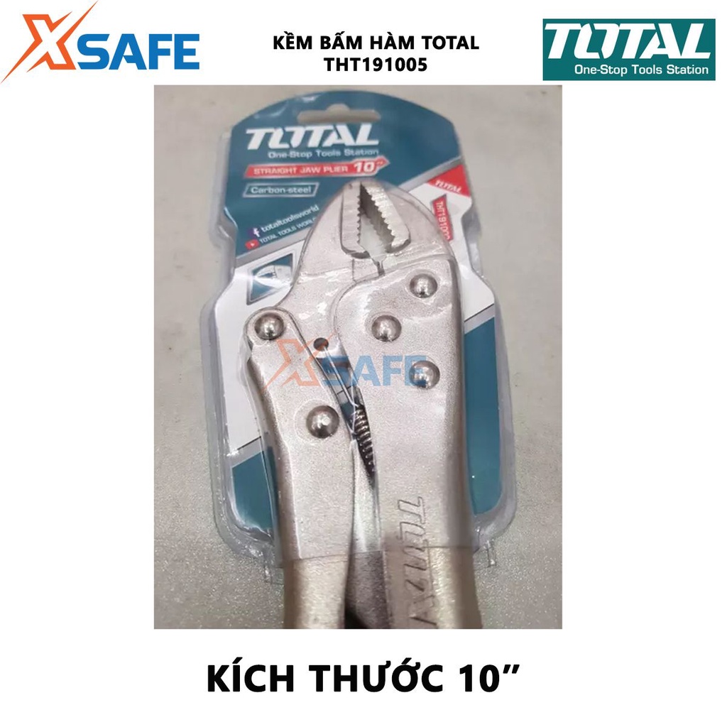 Kìm bấm khóa TOTAL THT191005 | Kềm bấm hàm Kích thước 10'' thép không gỉ, mạ niken bóng kẹp chặt, khóa, hỗ trợ siết lực