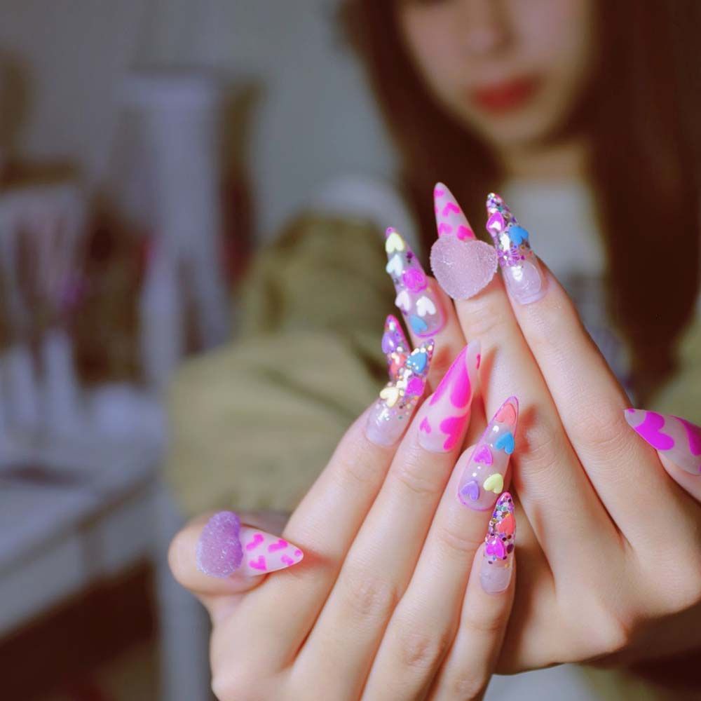 [Hàng mới về] Túi phụ kiện hình vòng khoá/nơ/trái tim 3D trong suốt màu kẹo ngọt trang trí móng nghệ thuật