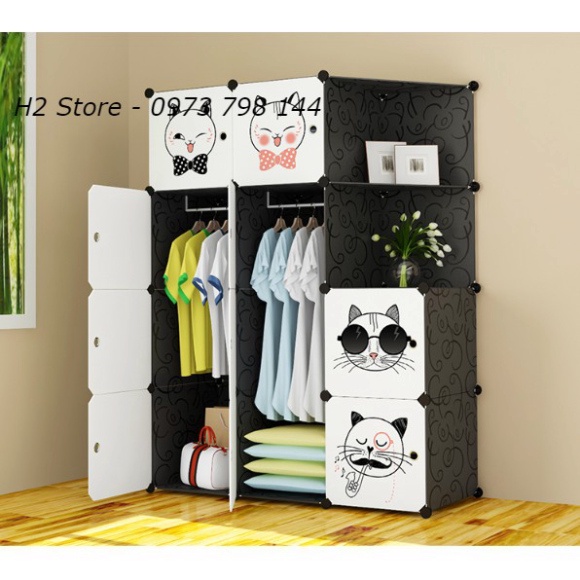 [MẪU ĐỘC] TỦ NHỰA LẮP GHÉP 12 Ô HÌNH (GỒM 2 KỆ) TREO ĐỒ ĐA NĂNG THÔNG MINH sâu 47cm