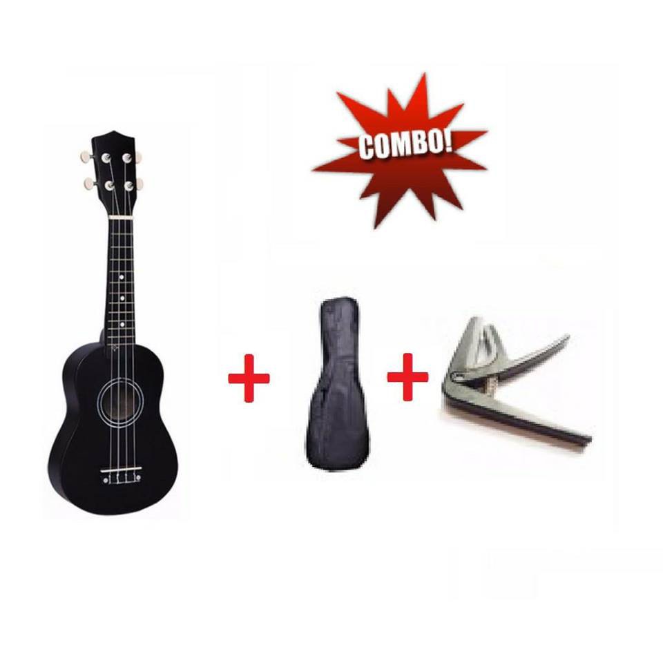 Gói Ukulele Soprano trơn nhiều màu + Bao vải + Capo - Hàng Có Sẵn