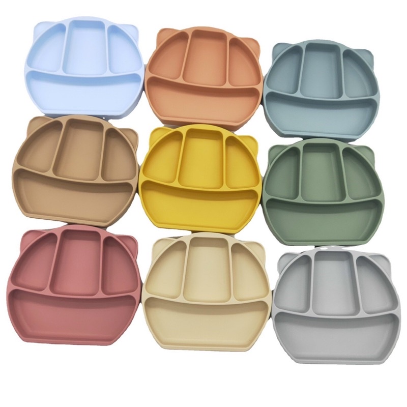 Khay silicon hình tai gấu 4 ngăn có đế chống đổ chống trượt cho bé