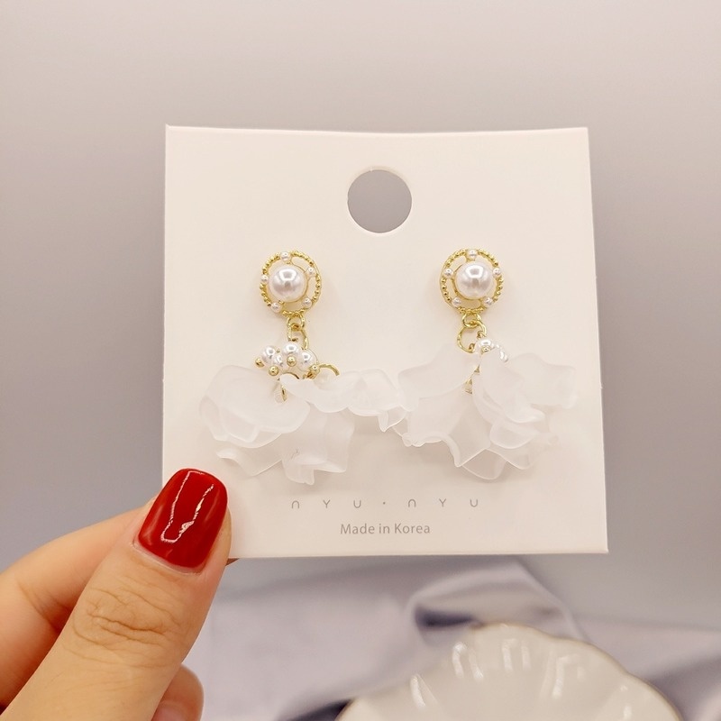 Bông Tai Hình Giọt Nước Đính Ngọc Trai Màu Trắng Thời Trang Thanh Lịch Dành Cho Nữ