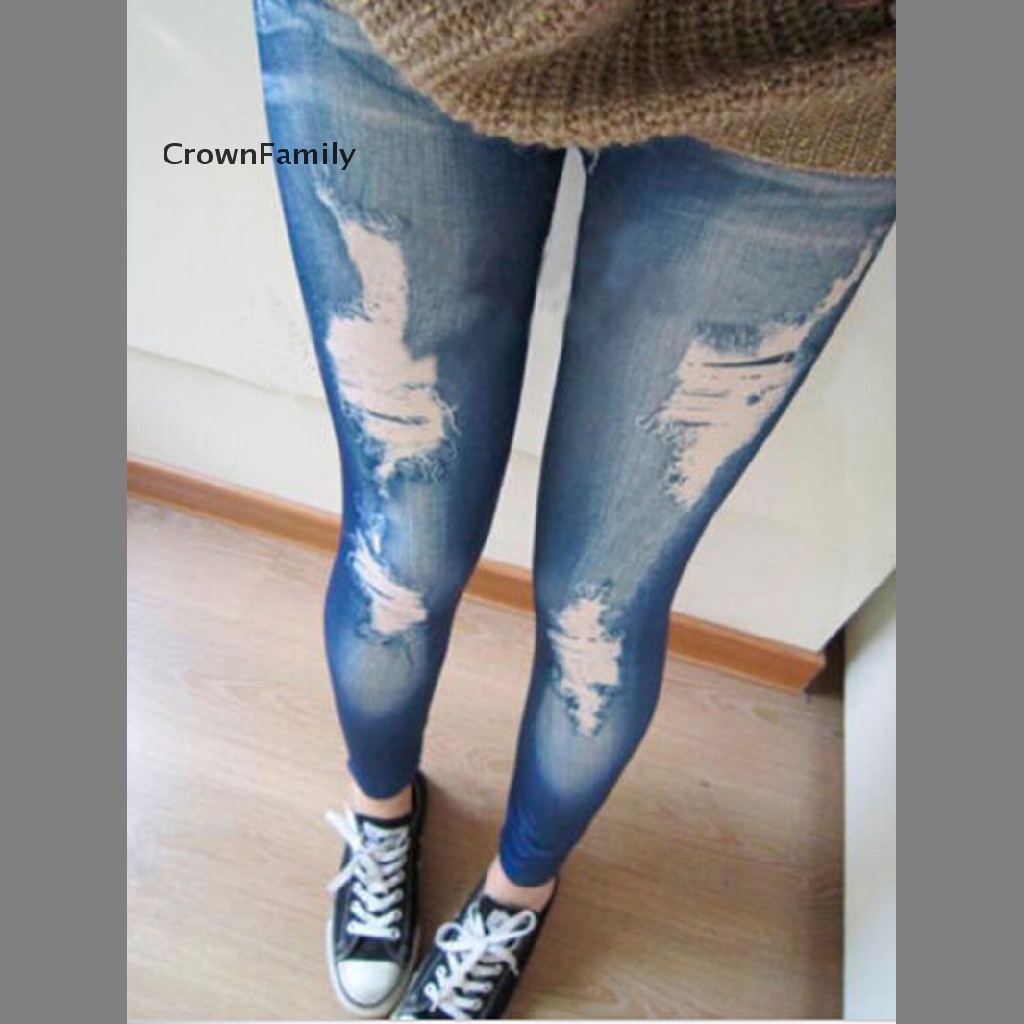 (CrownFamily) Quần Jean Torn Màu Xanh Lam / Đen Cho Nữ