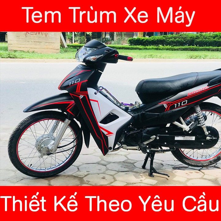 Tem Trùm Xe Wave Đen Chỉ Đỏ