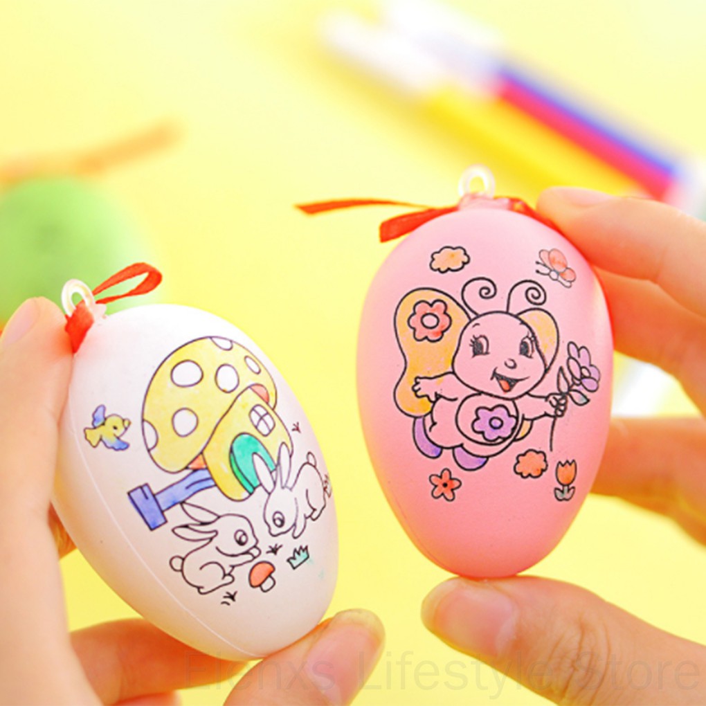 Easter Gift Plastic DIY Painting Egg Toy Party Favors with 4 Drawing Pens Ornament Random Color ELEN