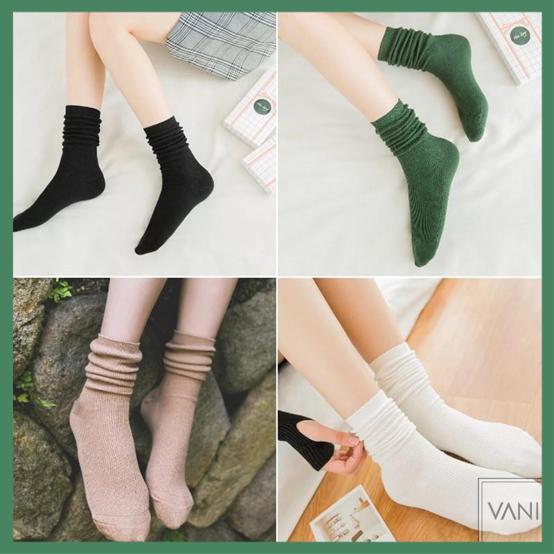 Tất nhún Hàn Quốc Nam Nữ – Kiểu dáng Vintage Vớ len gân tăm nhỏ cổ cao (dài) - La Mode