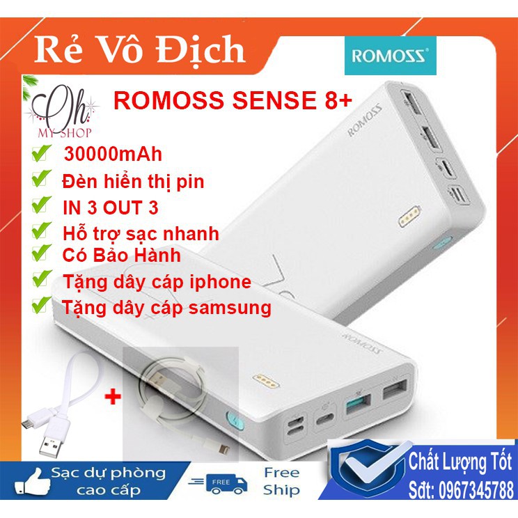 Pin Sạc dự phòng ROMOSS SENSE 8+ 30000mAh Hỗ trợ sạc nhanh