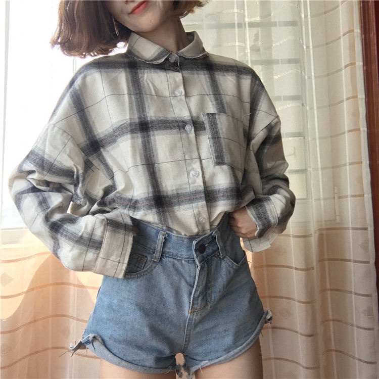 Áo Sơ Mi Tay Dài Dáng Rộng Họa Tiết Kẻ Sọc Thời Trang