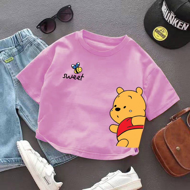 Áo thun trẻ em CON XINH cotton hình in Gấu Pooh và  chú Ong, thời trang dành cho trẻ em từ 4 đến 10 tuổi