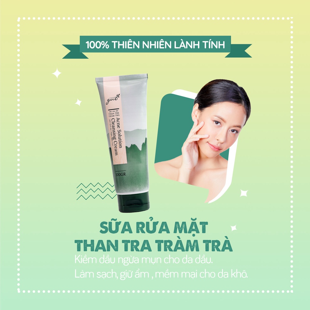 [Kiềm dầu 8 tiếng, ngừa mụn, không khô da] Sữa Rửa Mặt Than Tre Tràm Trà GUO 100gr | BigBuy360 - bigbuy360.vn