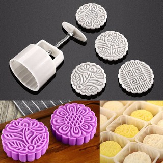 Set khuôn làm bánh trung thu hình tròn DIY với 4 kiểu tiện dụng
