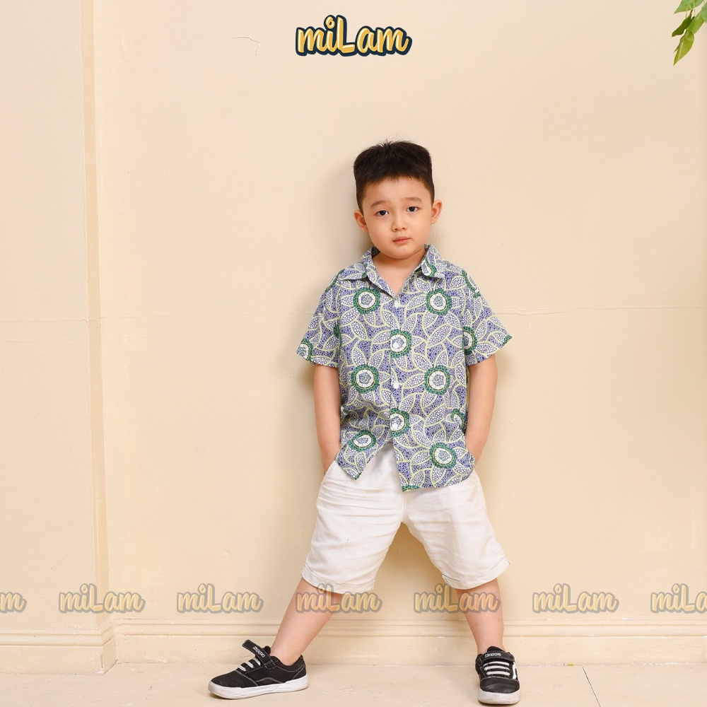 Áo sơ mi hoa lá đi biển cho bé trai MILAM style Hàn Quốc chất thoáng mát cho mùa hè