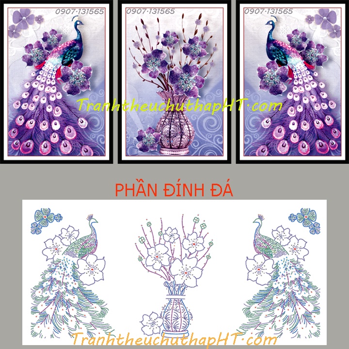 Tranh đính đá Phu thê viên mãn VS500 bộ ba bức 155*75cm (tự làm)
