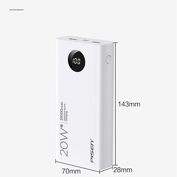 Pin sạc dự phòng Pisen Quick TS-D298 21000mAh 2 USB QC3.0 TypeC PD 20W hiển thị LED (Trắng) Phụ kiện 1986