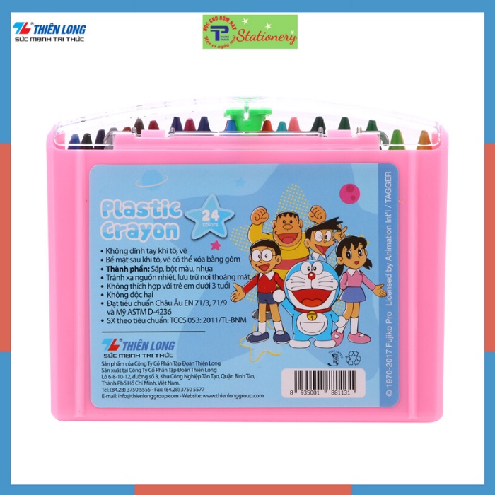 Bút nhựa màu Thiên Long Doraemon 24 màu có thể tẩy được- tặng gôm tẩy PCR-08/DO