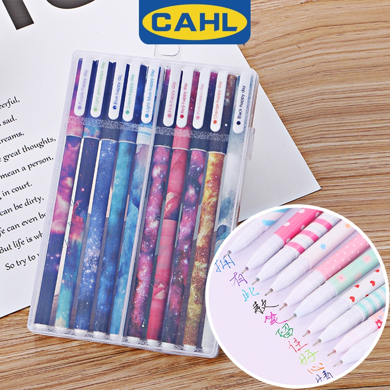 Set 10 Bút Bi Mực Đen Ngòi 0.38mm Kiểu Dáng Dễ Thương Cho Nữ
