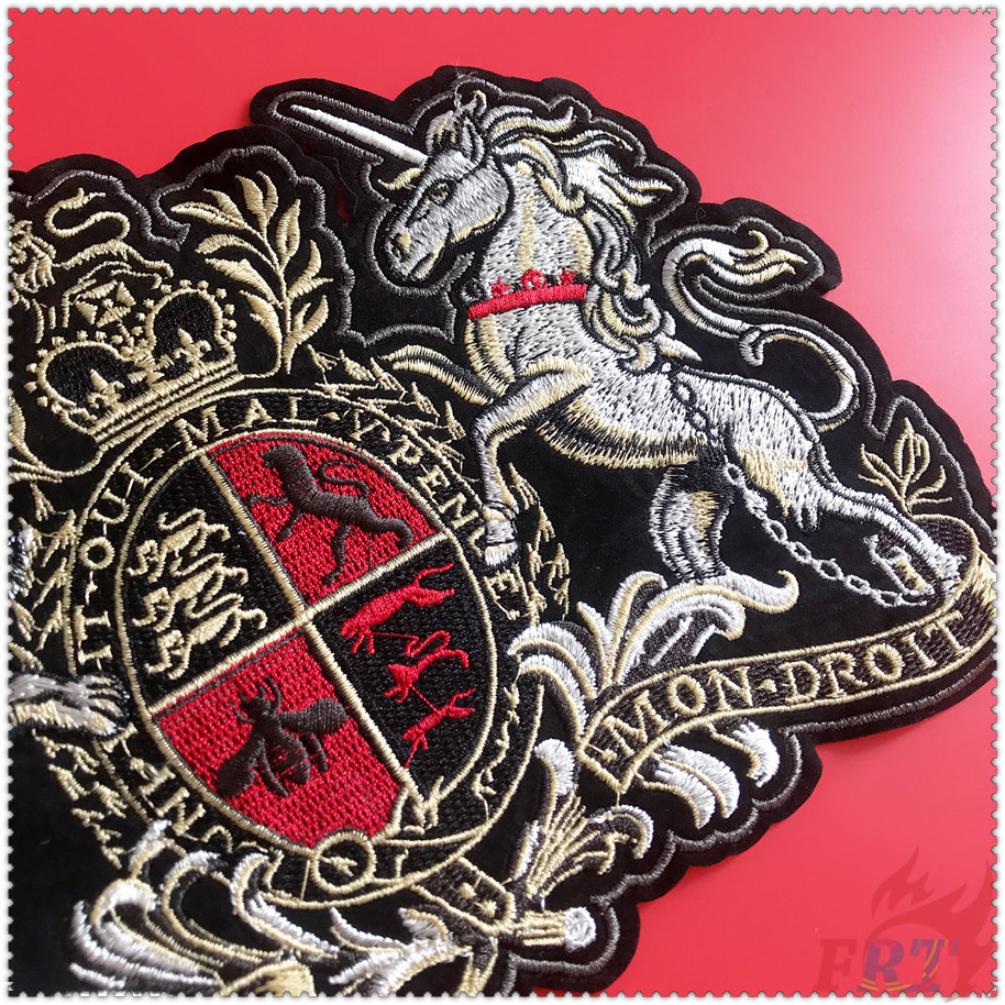 ✿ Royal Coat of Arms of The United Kingdom：Dieu Et Mon Droit Patch ✿ 1Pc Lion Horse Diy Sew on Badges Patches Clothing Accessories