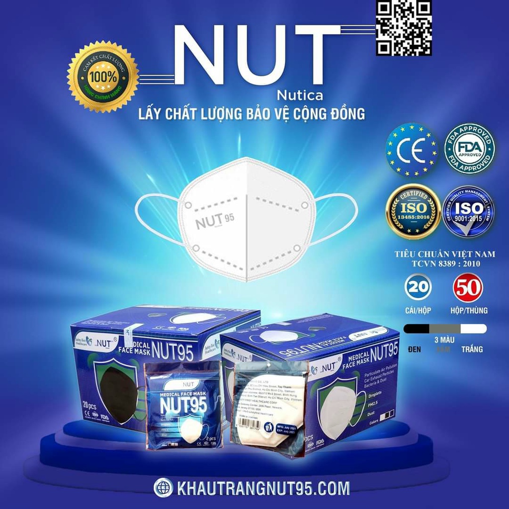 KHẨU TRANG  N95 CHÍNH HÃNG 5 Lớp NUT95 hộp 20 cái Lọc sạch bụi mịn ngăn ngừa bụi bẩn, giọt bắn