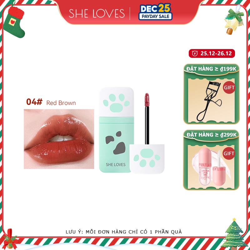 [Hàng mới về] Son môi dưỡng ẩm thiết kế vỏ son hình chân mèo 6 màu tươi sáng tuỳ chọn SHELOVES