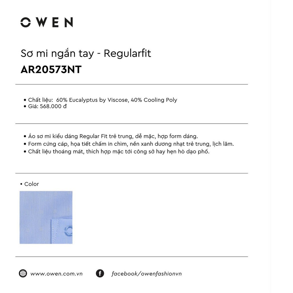 Sale Chính Hãng OWEN - Aó sơ mi ngắn tay nam Owen vải sợi bạch đàn siêu mềm mịn 20573 hot 🌺 neww * ! %