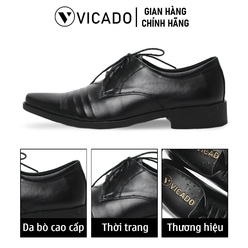 Giày buộc dây nam da bò cao cấp tăng chiều cao Oxfords VICADO VA0023 màu đen