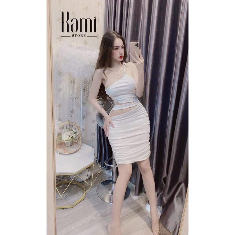 đầm kiểu khoe dáng sexy áo yếm lệch chân váy cut out khoét xinh, đi chơi đi tiệc cực đẹp