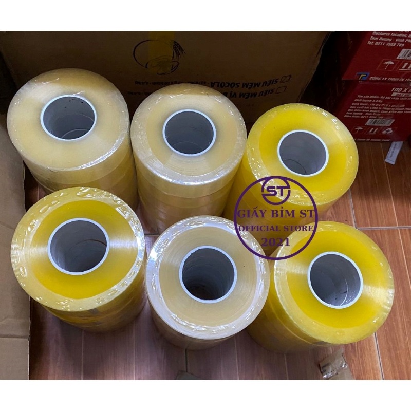 Băng dính đóng hàng 1kg lõi mỏng 3mm (Combo 6 cuộn) màu vàng trong, trắng trong.