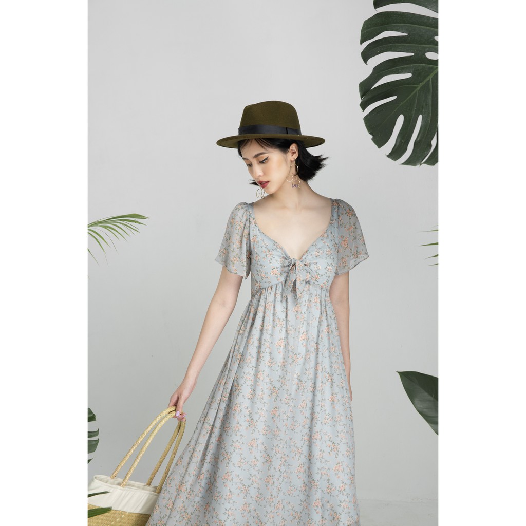 [ 26Studio ] Đầm dài vải voan họa tiết hoa cột nơ Angelia Dress | BigBuy360 - bigbuy360.vn