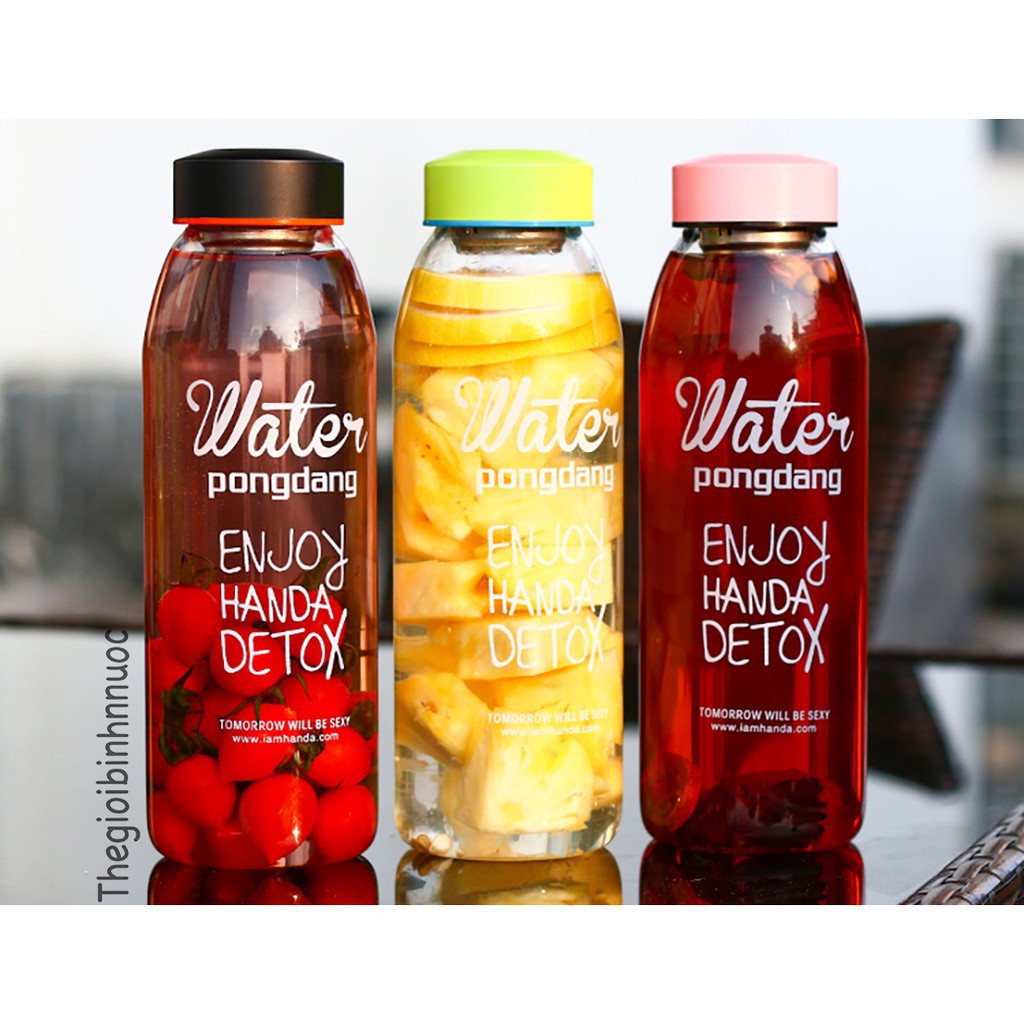 Bình Đựng Nước Detox 1000 ml Water Pong Dang Trong Suốt Kèm Túi Vải