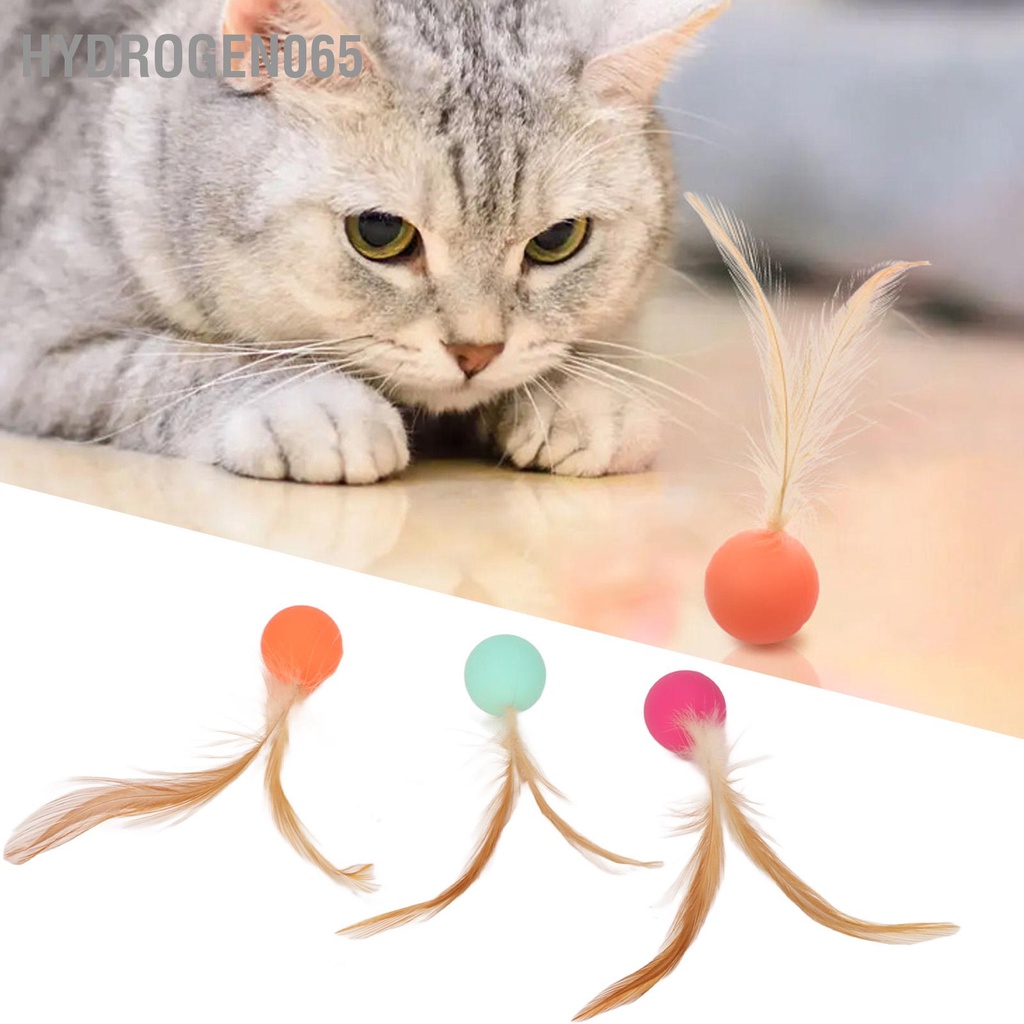 Set 3 Quả Bóng Nảy Mềm Mại Đính Lông Vũ Đồ Chơi Cho Mèo