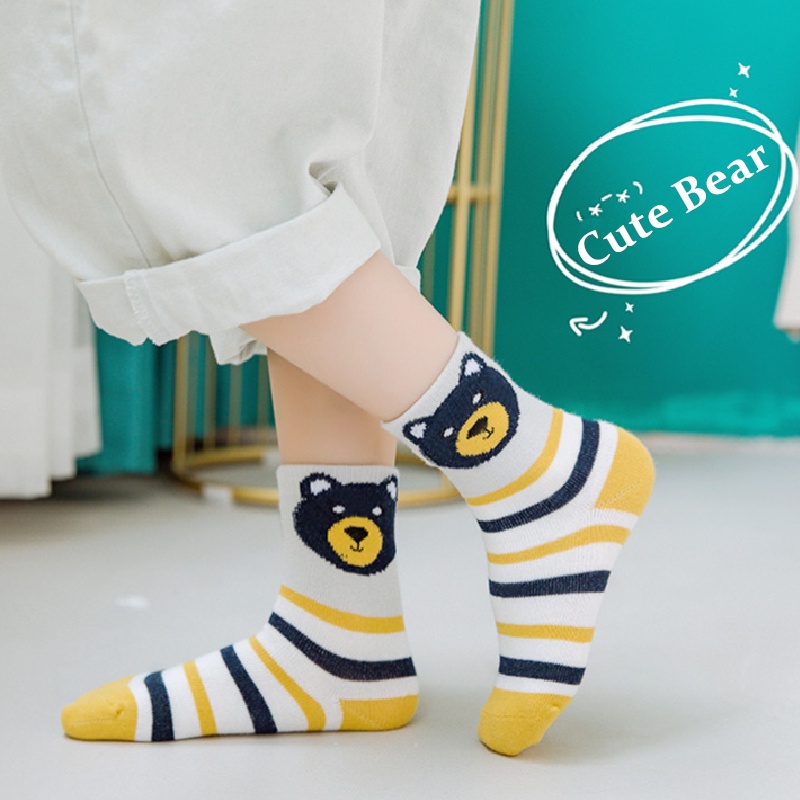 Set 5 cặp vớ KokoroCare MH-15 5 ống vừa may jacquard họa tiết gấu dễ thương dành cho bé trai gái 1-12 tuổi size S/M/L/XL
